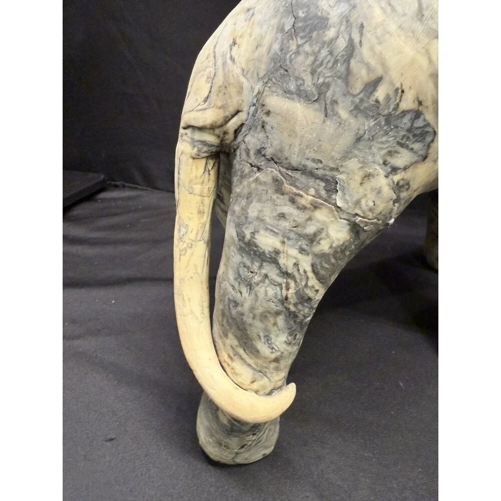 Large Carved Elephant made from Crushed Oyster Shells trunk up Vintage 15” tall